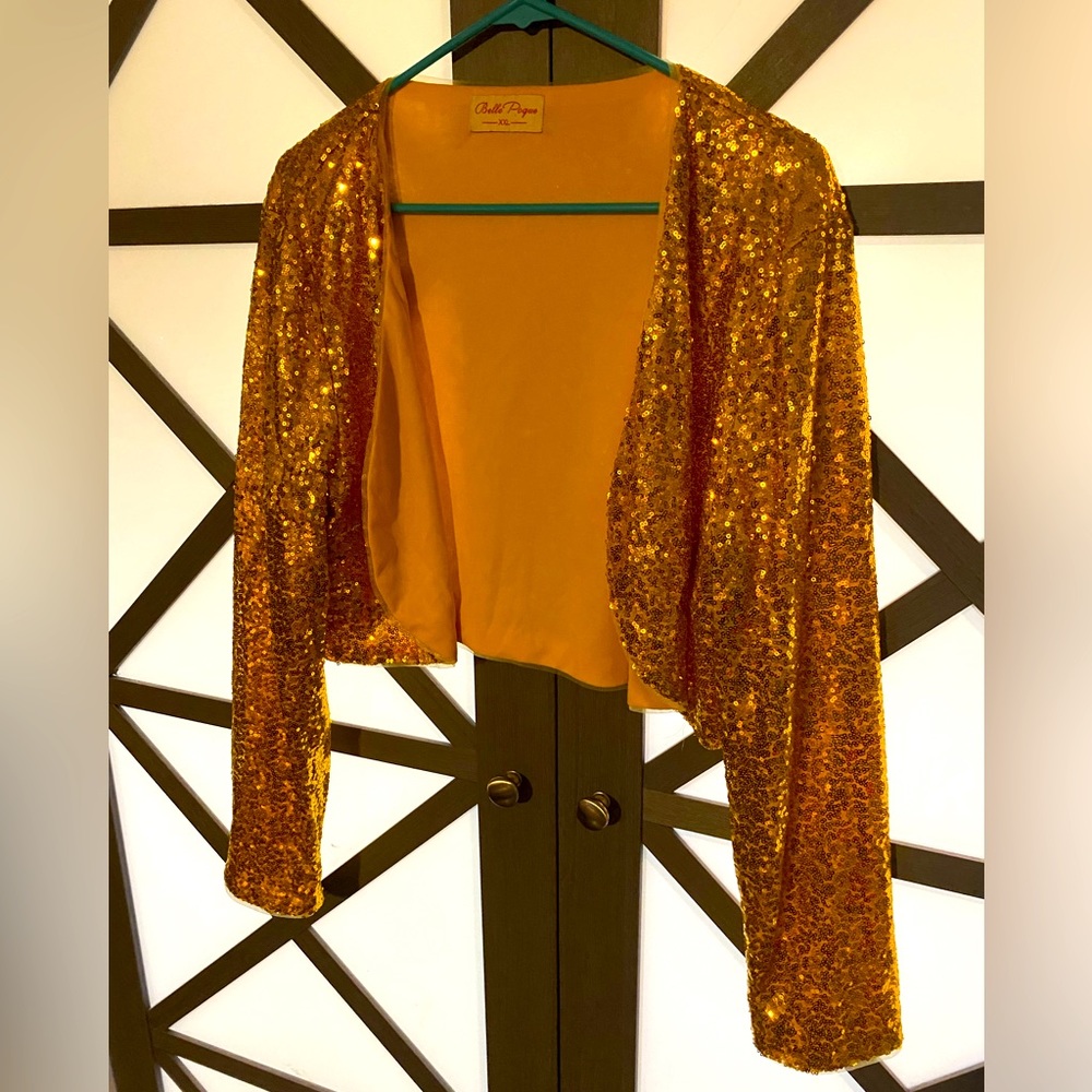 Gold sequin cropped jacket